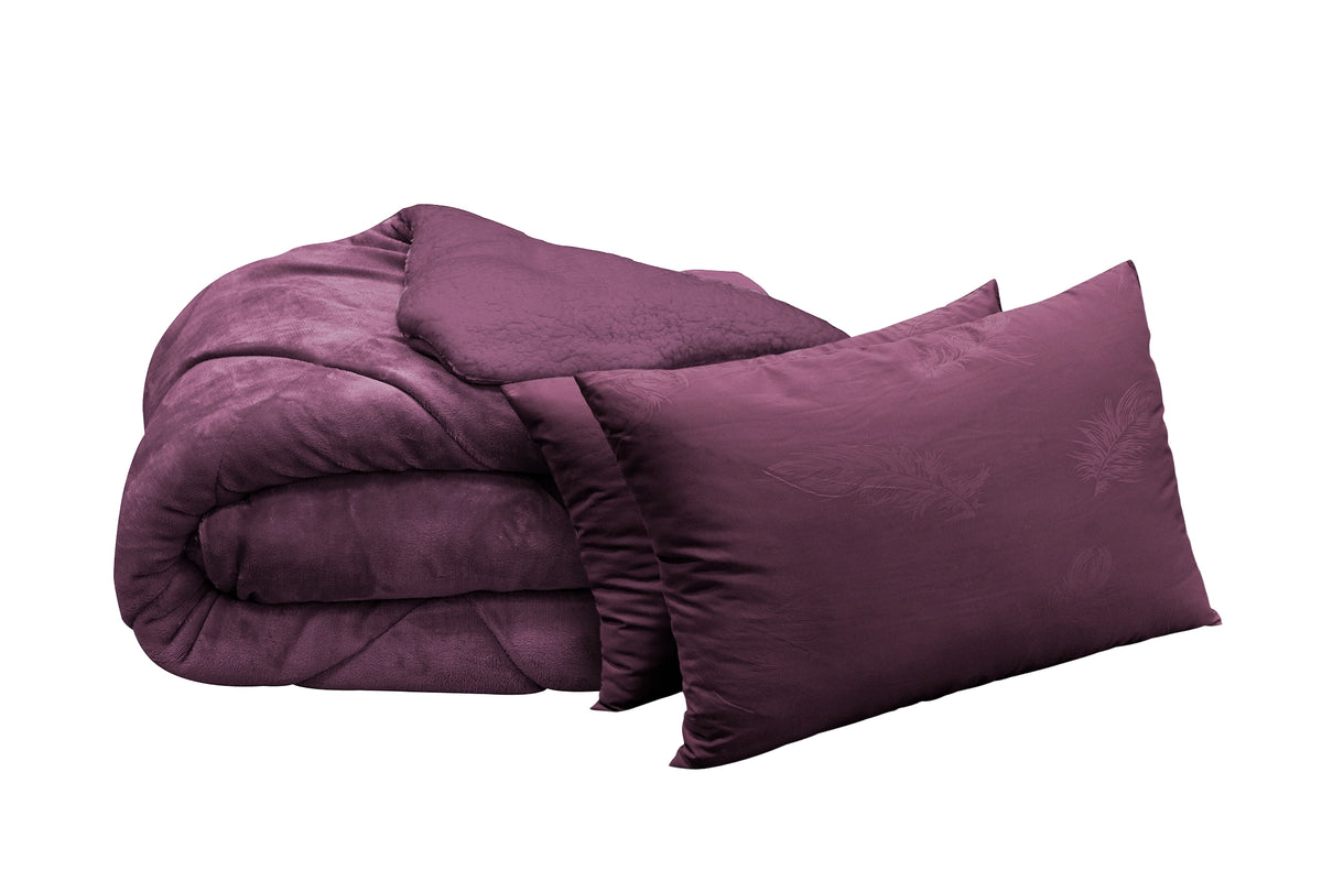 Σετ πολυτελές πάπλωμα και 2 μαξιλάρια, μωβ